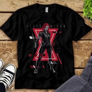Marvel Black Widow Logo Glitch Portrait Graphic Unisex Tee Adult T-shirt